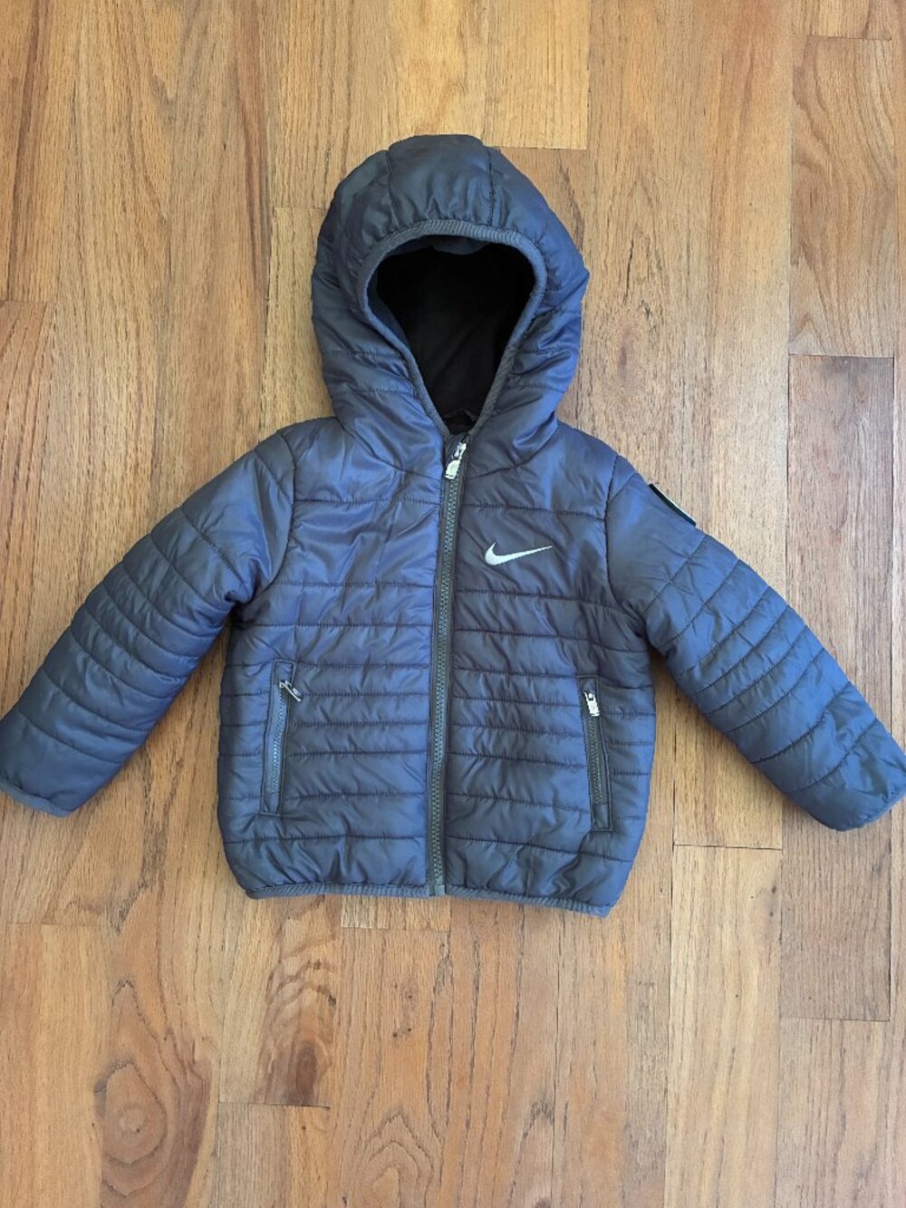 Nike Toddler Gray Hooded Puffer Jacket Fleece Lined 18M